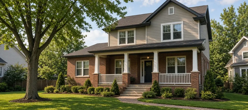 Suburban Midwest house with a front porch and lawn