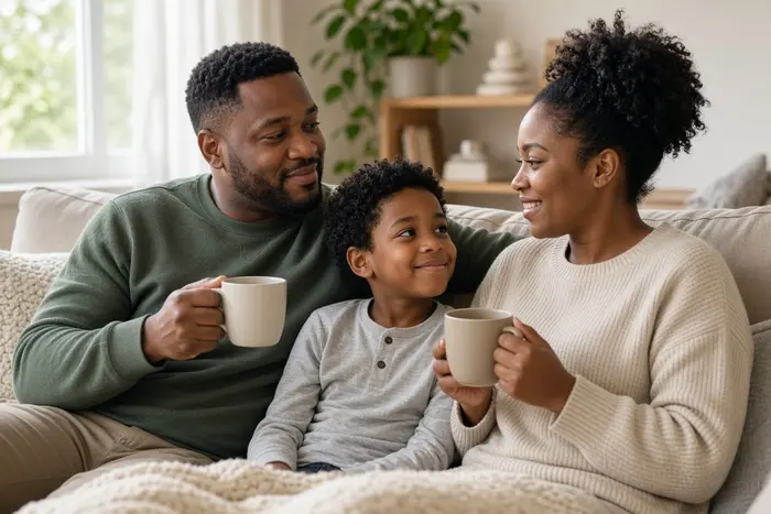 Relaxed family at home after a simple cash sale