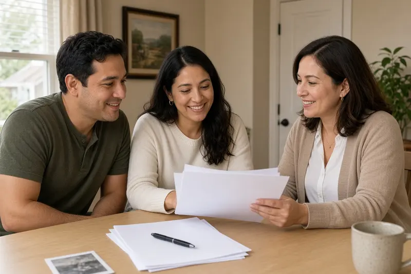 Couple reviewing a cash offer with a local buyer